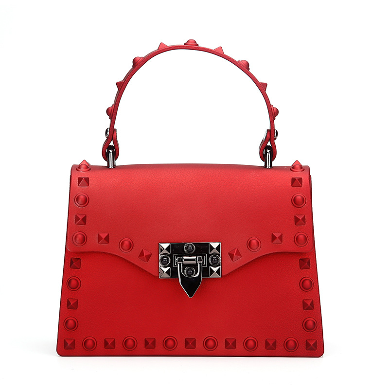 2025 New European and American fashion matte pvc jelly bag, trendy color diamond rivet hand shoulder crossbody bag Item Picture