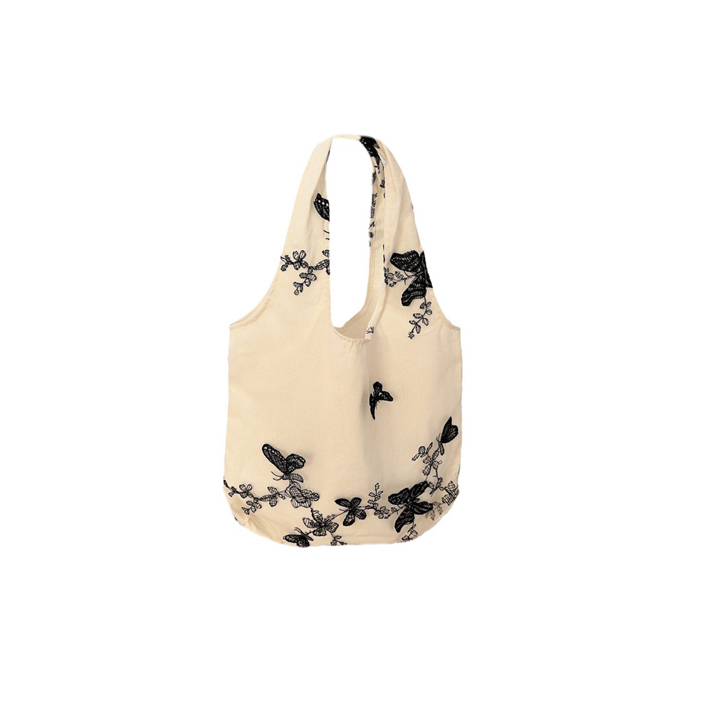 44292 Traditional Chinese style retro embroidered lace butterfly cloth bag for casual women's travel, canvas bag, large capacity single-shoulder bag Item Picture