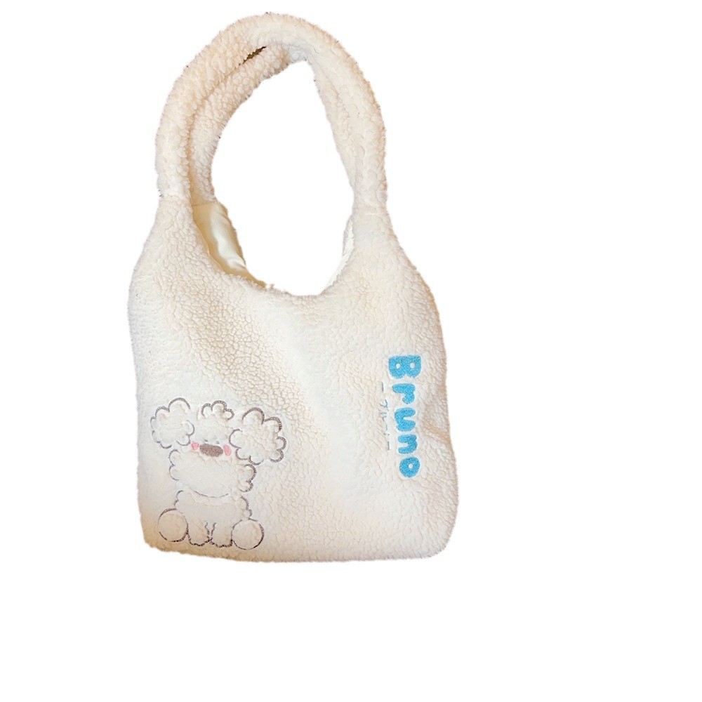 M4114 Autumn and Winter New Plush Bag, Women's cartoon embroidered vest bag, large-capacity fluffy student class bag Item Picture