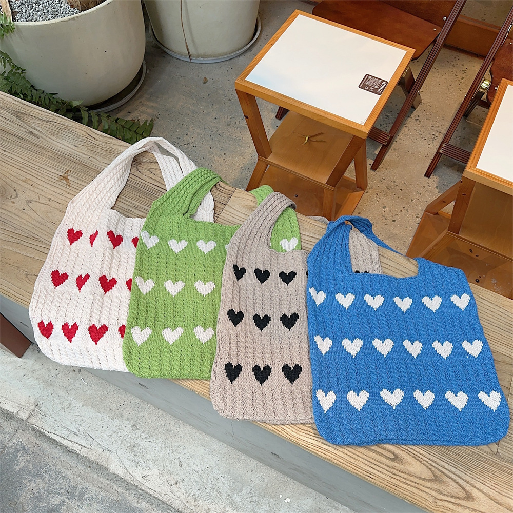 310161 Knitted heart-shaped Wool Bag for Women 2023 Autumn/Winter new single-shoulder handbag, portable tote bag for shopping Specification drawing