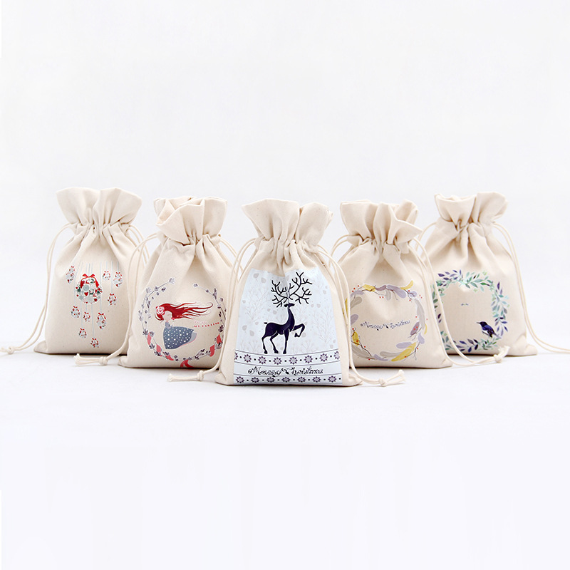 A245 logo printed canvas storage bag with drawstring closure, gift pocket, portable for Christmas packaging gifts Application Scenario