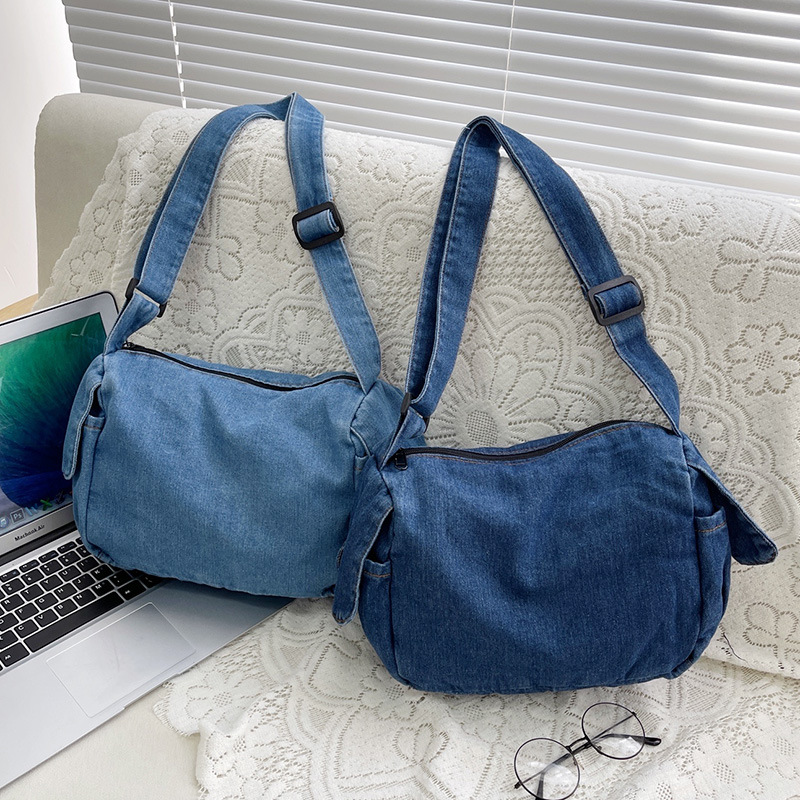 Casual and versatile crossbody bag, women's trendy and simple large-capacity single-shoulder bag, men's Korean-style couple, student denim backpack full figure