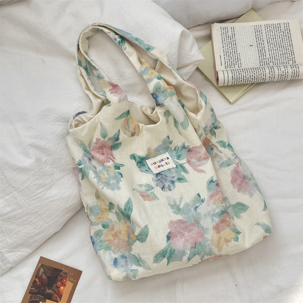 5363 Summer Flax flower Lace single-shoulder Bag for Women, fresh and clean vest bag, hand-held bag, single-shoulder patchwork fabric bag Specification drawing