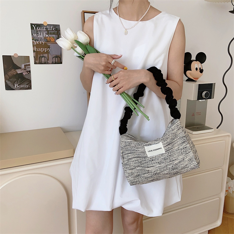 3481 New textured canvas shoulder bag, pleated retro underarm bag, hand-held shopping bag, artistic tote bag for women Specification drawing