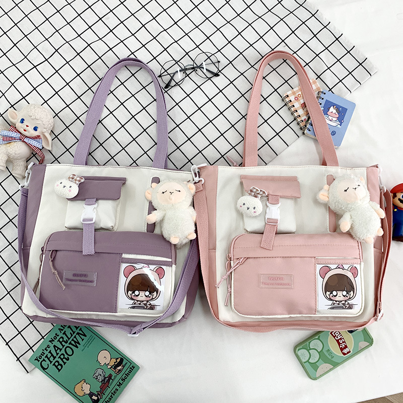 Canvas bag, large-capacity crossbody bag for women, Japanese and Korean version single-shoulder bag, student class tutorial bag, versatile ins trendy book full figure