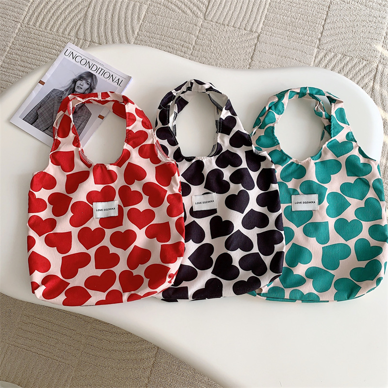 3394 corduroy heart-shaped vest bag, Korean-style student hand-held shoulder bag, canvas bag under the armpits, hand-carried shopping bag full figure