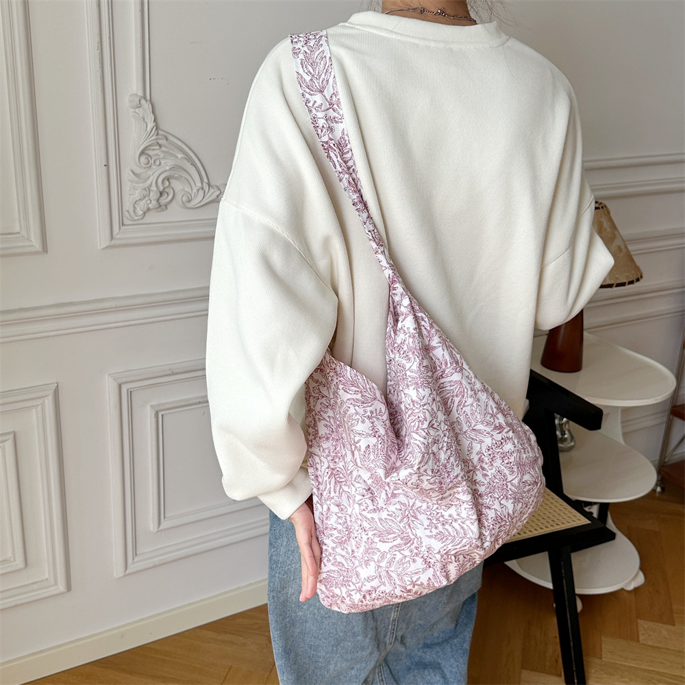 38292 Vintage floral large-capacity crossbody canvas bag, single-shoulder hand-carry canvas bag, shopping bag for women wholesale Specification drawing
