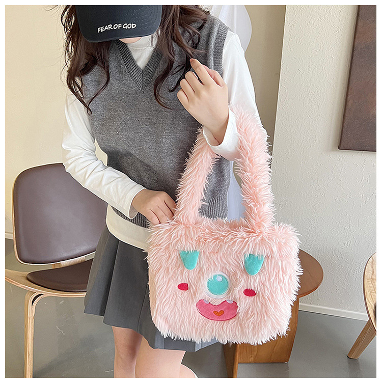 Plush toys, children's cartoon backpack, single-shoulder crossbody bag, girl's handbag, cute strawberry bear, Dingdang cat, versatile undefined