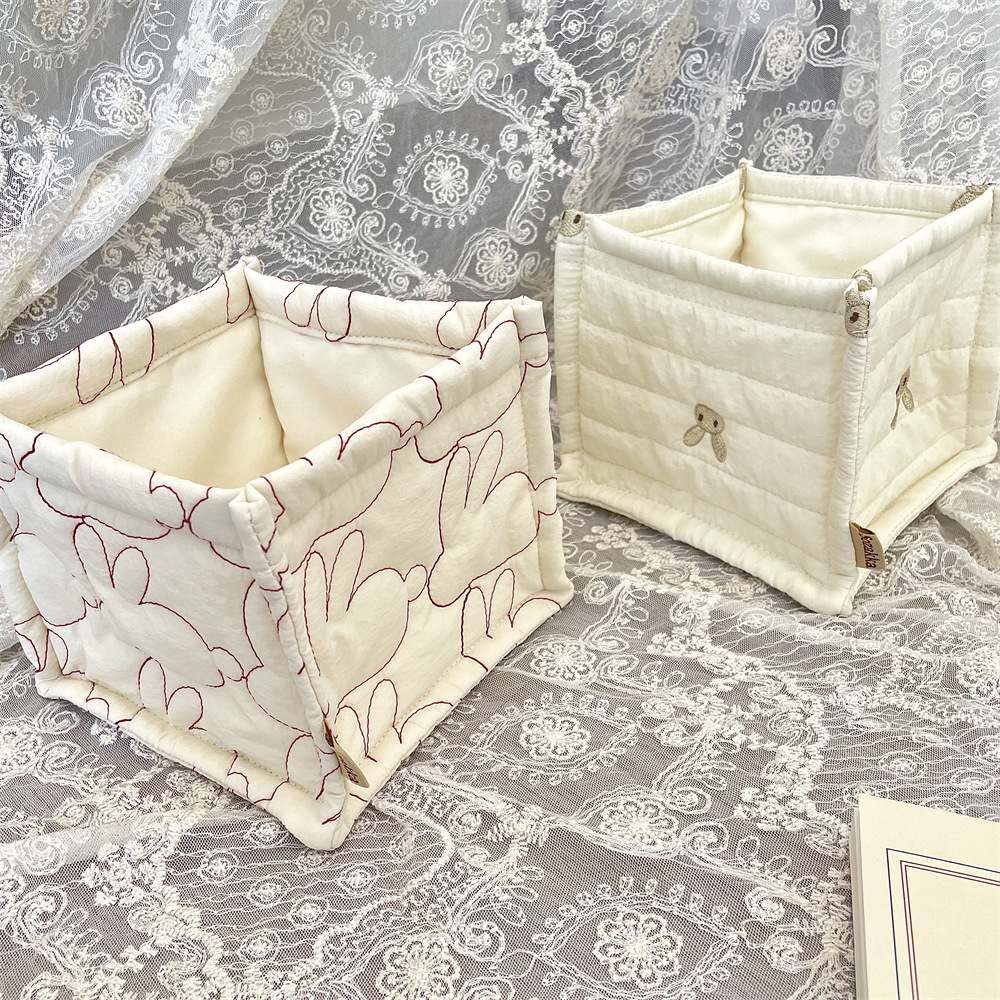 41221 Quilted cotton-padded cute storage basket, desktop clutter organizing square storage box, cosmetics storage basket Specification drawing