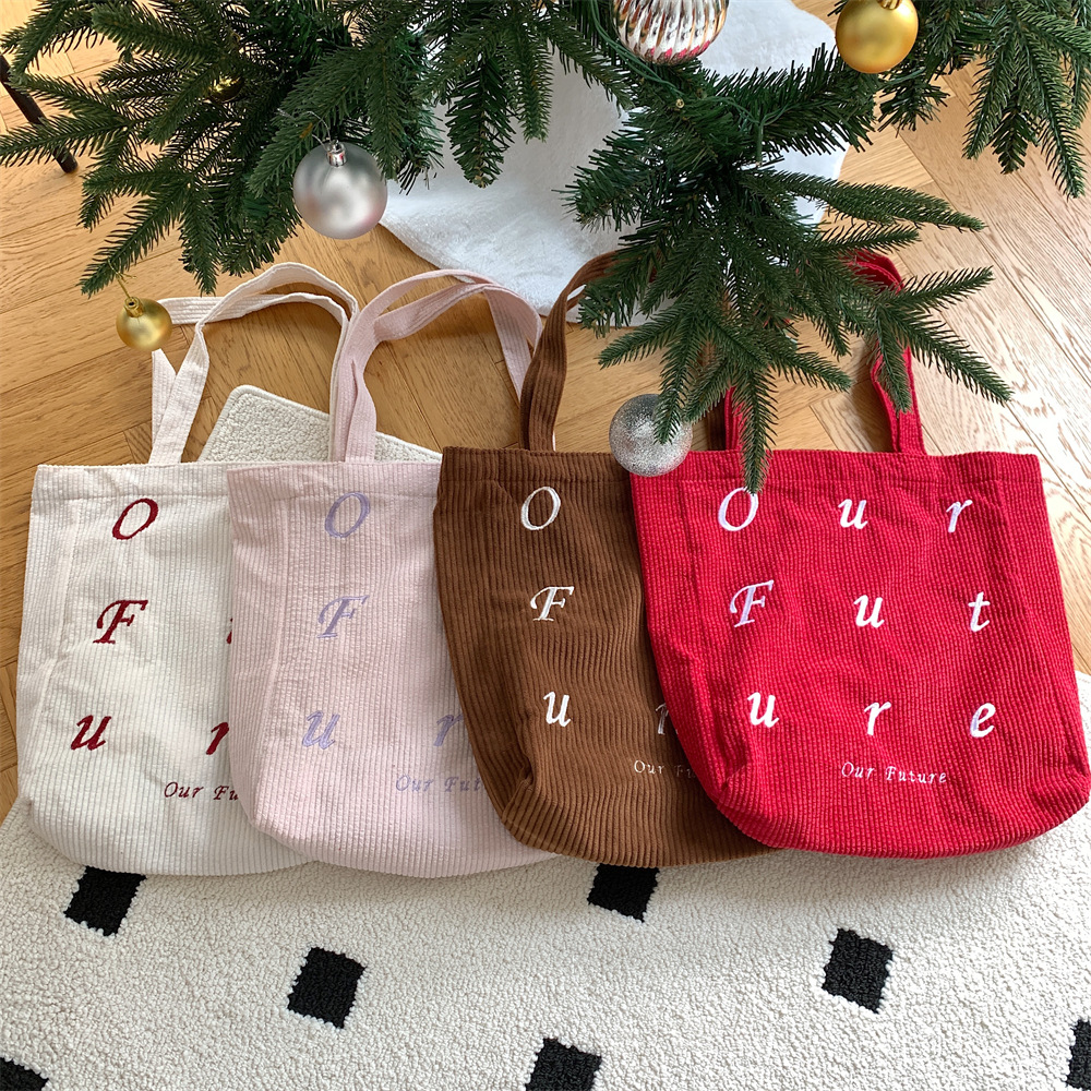 310262 embroidered letter future corduroy single-shoulder Maillard color hand-held canvas bag Women's tote bag Application Scenario
