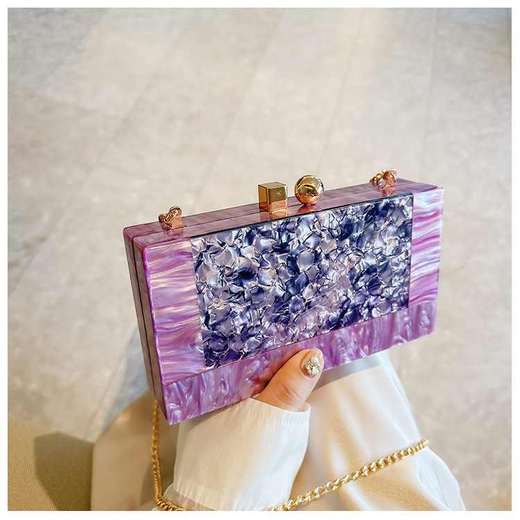 2025 Cross-border Direct Sales Dinner Bag: Retro European and American patchwork bag, trendy acrylic bag, single-shoulder crossbody chain bag details Picture