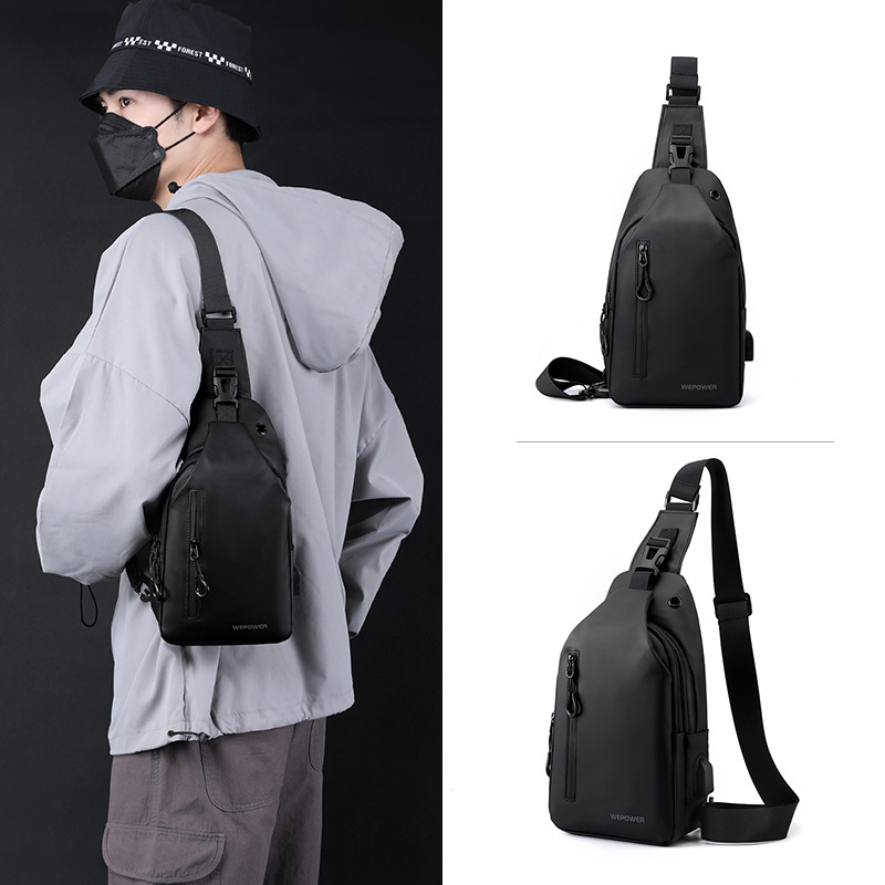 New cross-border men's chest bag, casual large-capacity single-shoulder crossbody bag, Korean-style motorcycle bag, water-resistant trendy backpack details Picture