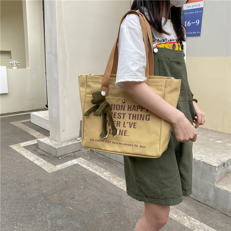 Large-capacity canvas bag for women, 2022 new style casual and laid-back school-style crossbody bag, hand-held tote bag, student schoolbag Specification drawing