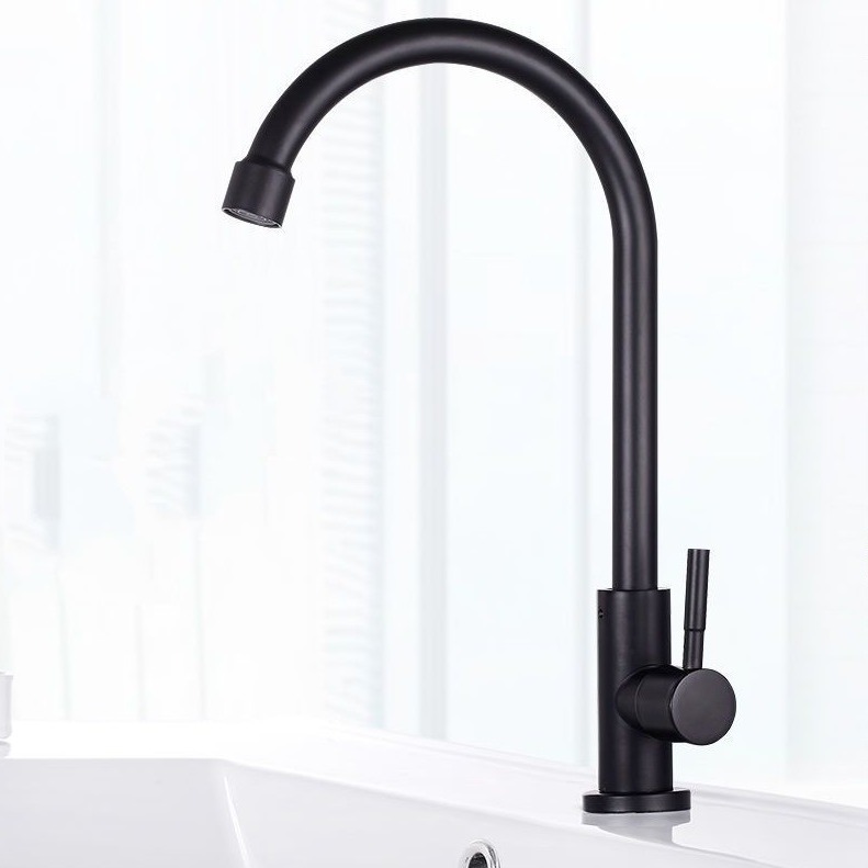 Kitchen faucet, stainless steel black washbasin, single-cooling universal sink, single-cooling vertical rotatable faucet full figure