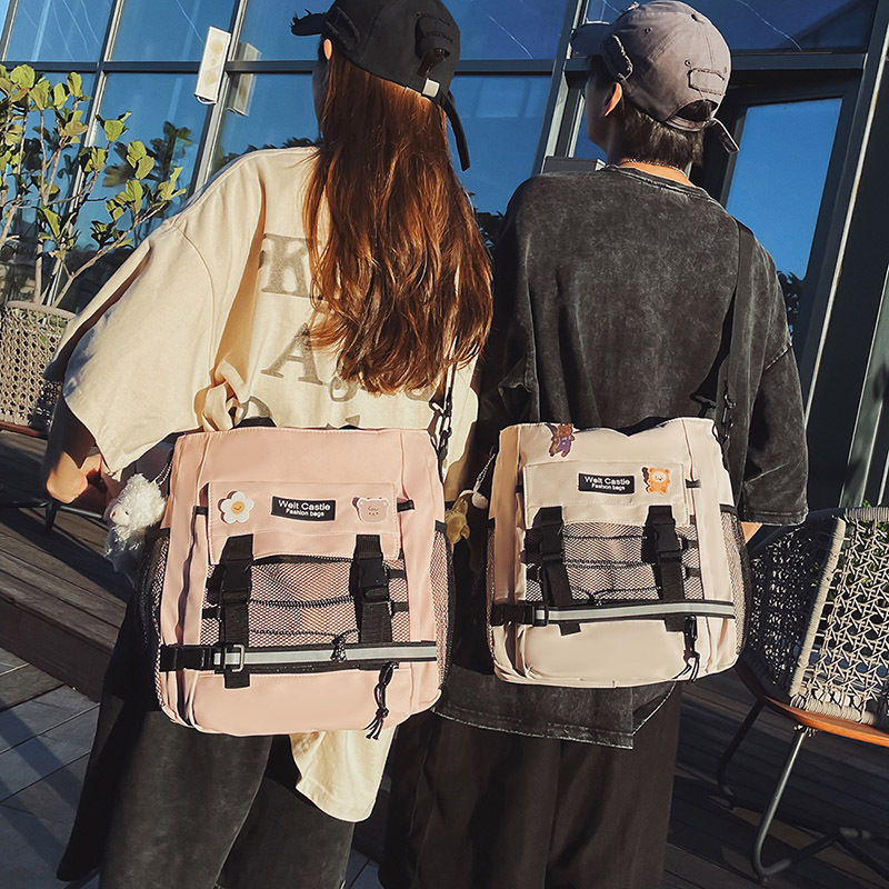 Cool girl crossbody bag, college student class backpack, men's trendy and individualistic large-capacity workwear, trendy brand single-shoulder reflective Specification drawing