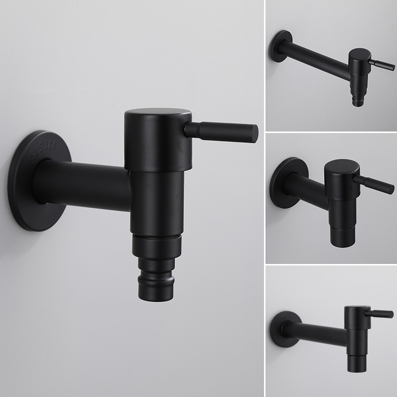 Black quick-opening 4-inch faucet for washing machine, 304 stainless steel single-cooling faucet for mop, sink faucet details Picture