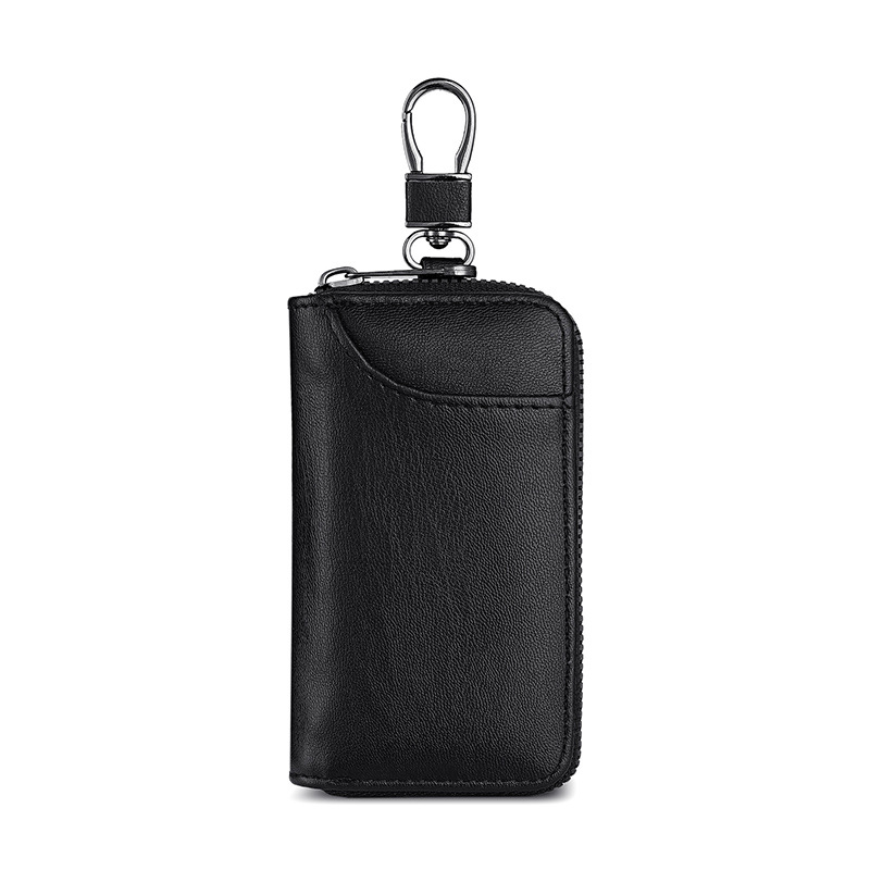 Retro pu key case, large-capacity zipper car key case, men's waist strap, genuine leather women's card case, door key buckle case Item Picture