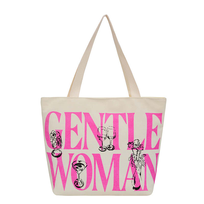 Gentlewoman's new large-capacity canvas bag, a single-shoulder shopping bag with letters, is a versatile student commuting tote bag Item Picture