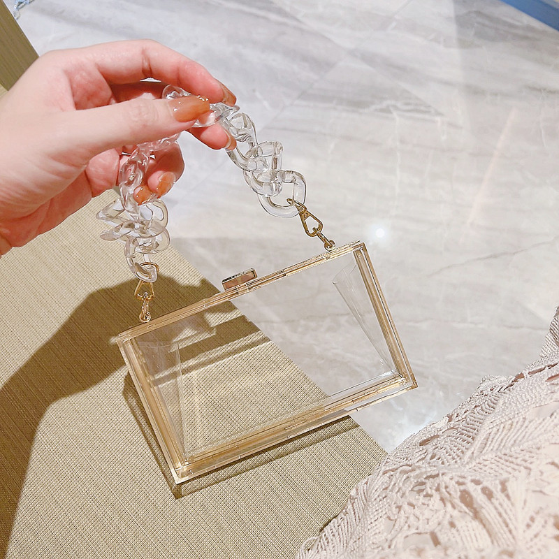 2025 Cross-border acrylic women's Bag, small square bag, summer candy-colored transparent box bag, evening bag, manufacturer chain bag Specification drawing