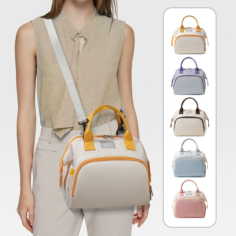 New solid-color fashionable double-shoulder mommy bag, large-capacity baby bag, new medium-sized baby bag with milk on the back details Picture