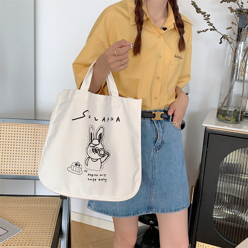 37271 Japanese cartoon canvas bag, women's printed crossbody bag, tote bag, large-capacity student class bag, handbag full figure