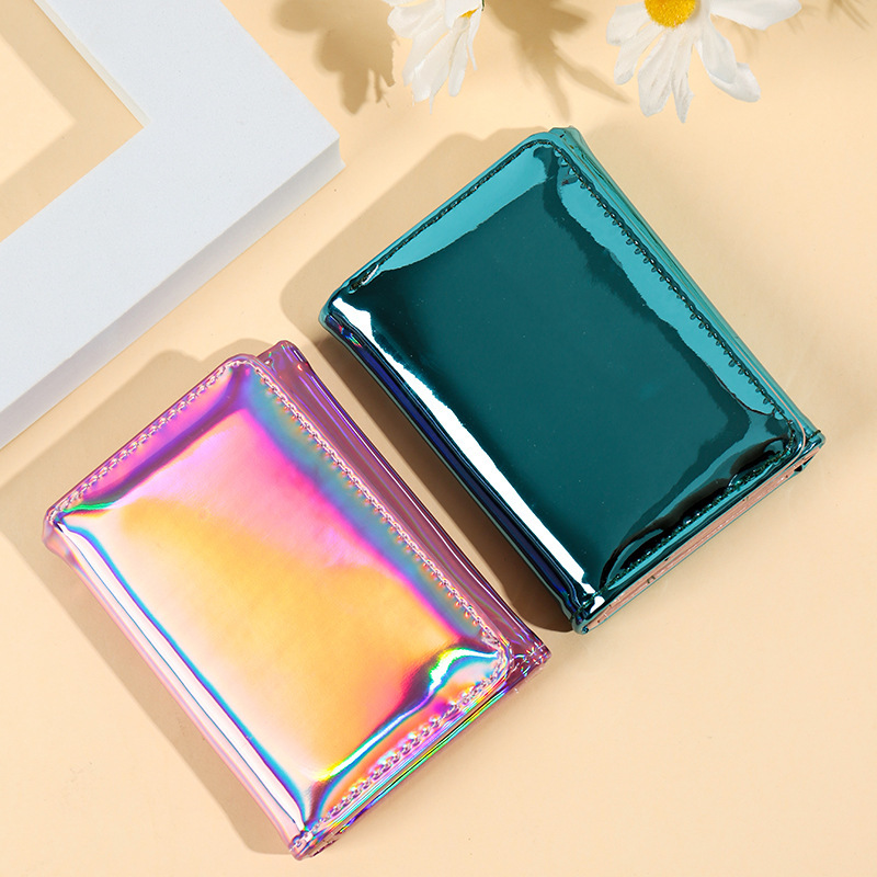 New cross-border laser 30% off wallet for women, fashionable and high-end short solid-color wallet, multi-functional card case for driver's license full figure