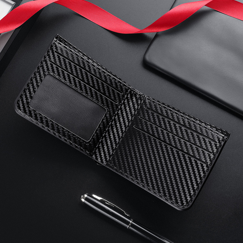 Factory wholesale of new men's wallets in stock, featuring carbon fiber multi-slot zipper coin purifiers, card bags, and short men's wallets Application Scenario