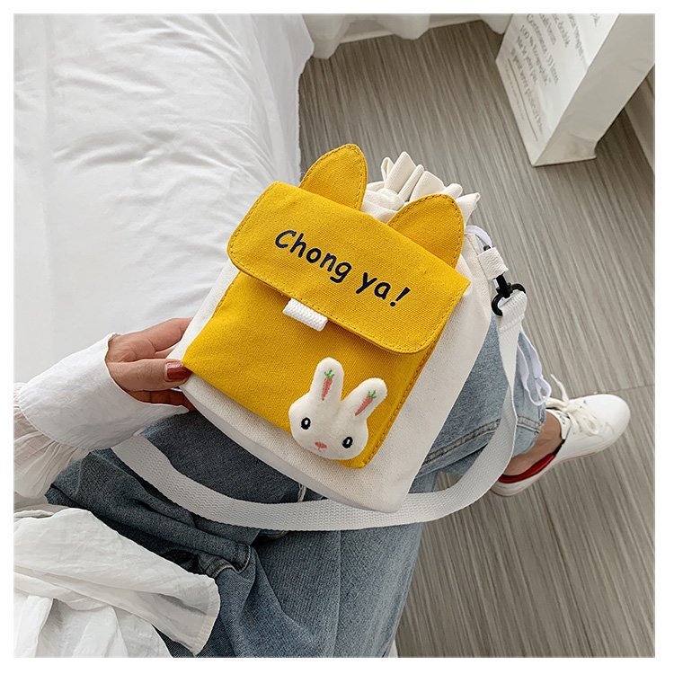 Korean campus fresh and cute cartoon rabbit bucket bag, color-blocking small bag, versatile casual single-shoulder crossbody bag undefined