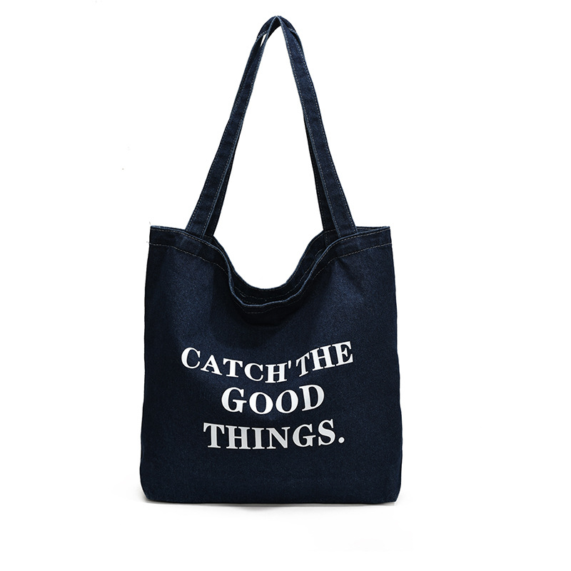 The new, niche and retro denim underarm bag with letters and the casual, fashionable and laid-back tote bag are selling well Item Picture