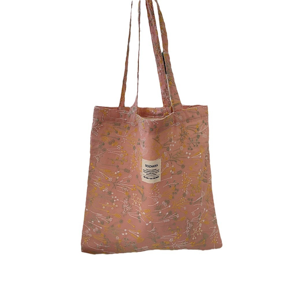 43204 ins Spring/Summer New Gentle small floral starry sky single-shoulder canvas bag with large capacity for girls' study bag Item Picture