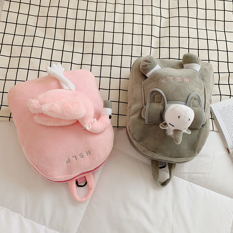 Stylish and simple kindergarten backpack 2024 New Korean cartoon cute children's schoolbag plush toy backpack details Picture