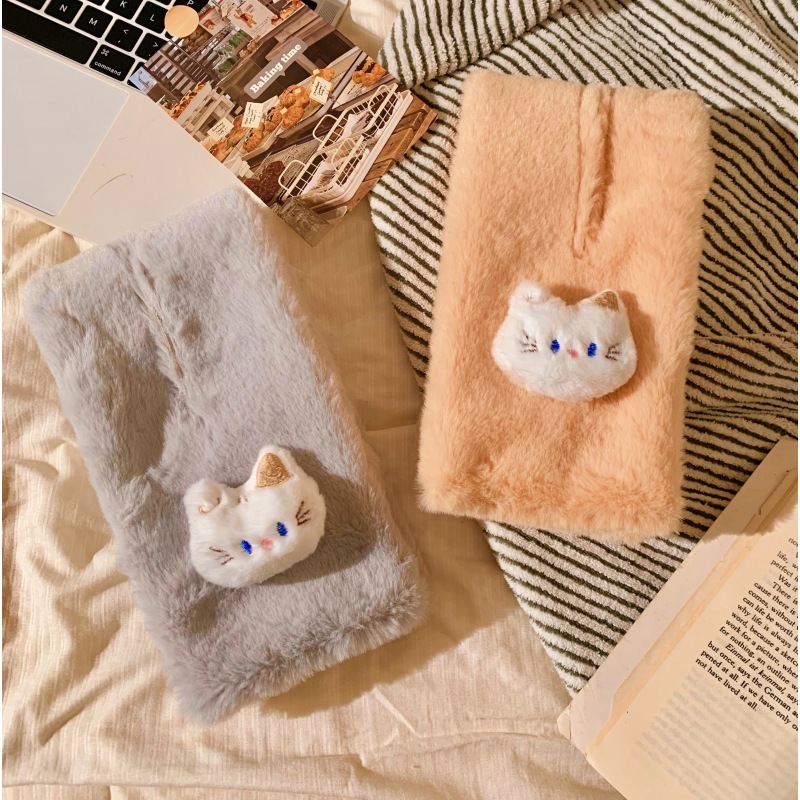 Cartoon cat scarf, sweet and girlish, warm and fluffy scarf, Japanese crossover short thick scarf, school style Item Picture