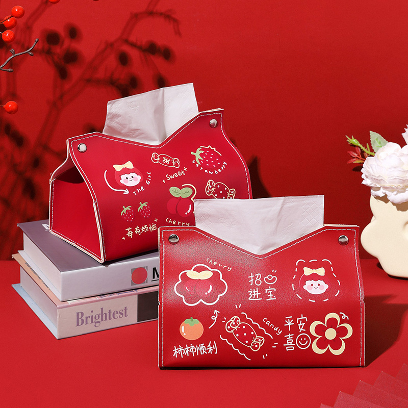 A "Hundred Years of Good Marriage" wedding celebration tissue box, living room wedding room decoration tissue box, red Chinese style, high-end feel, car full figure