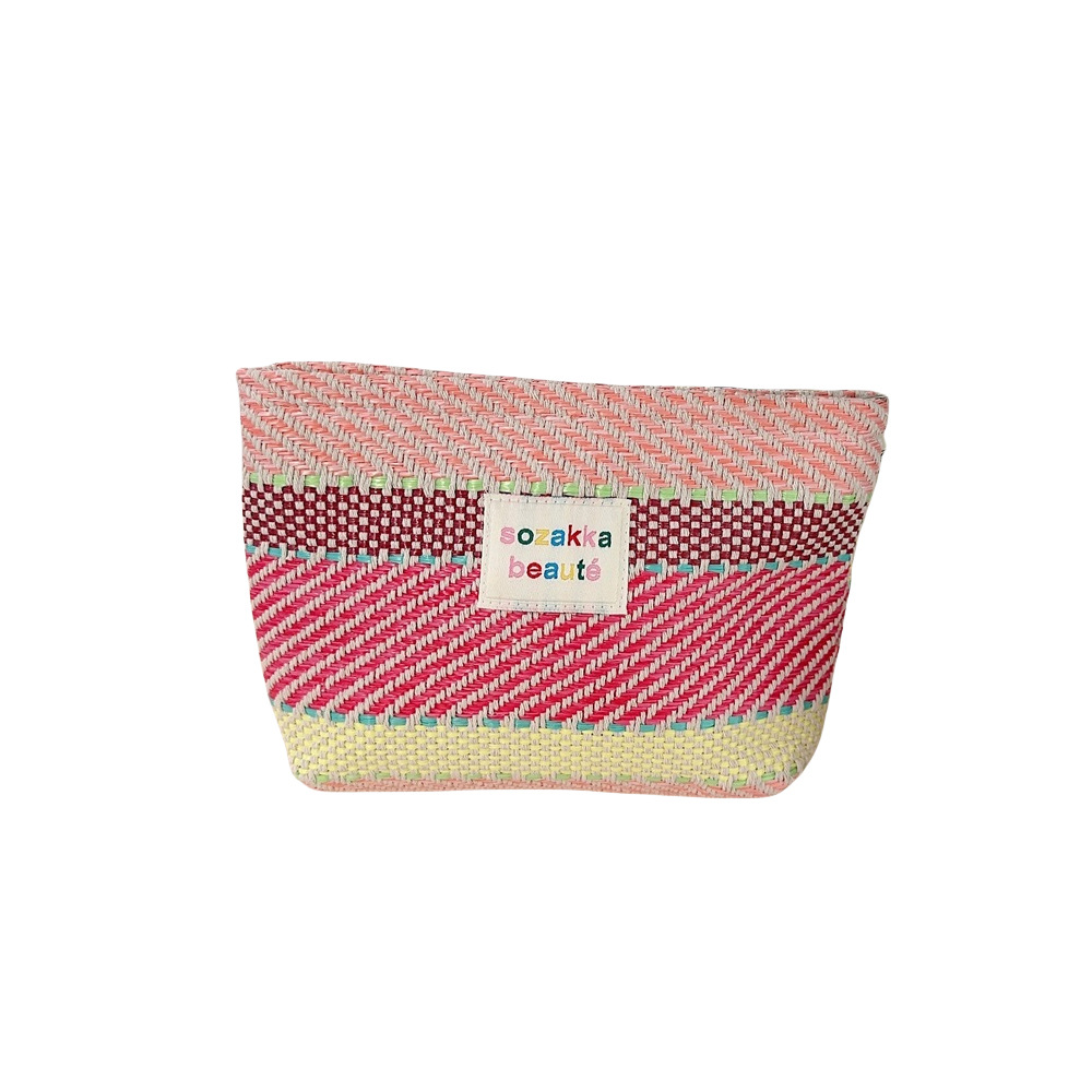 44281 Dopamine color-blocking striped makeup bag, large capacity water and lotion makeup brush bag, storage bag, portable toiletry bag Item Picture