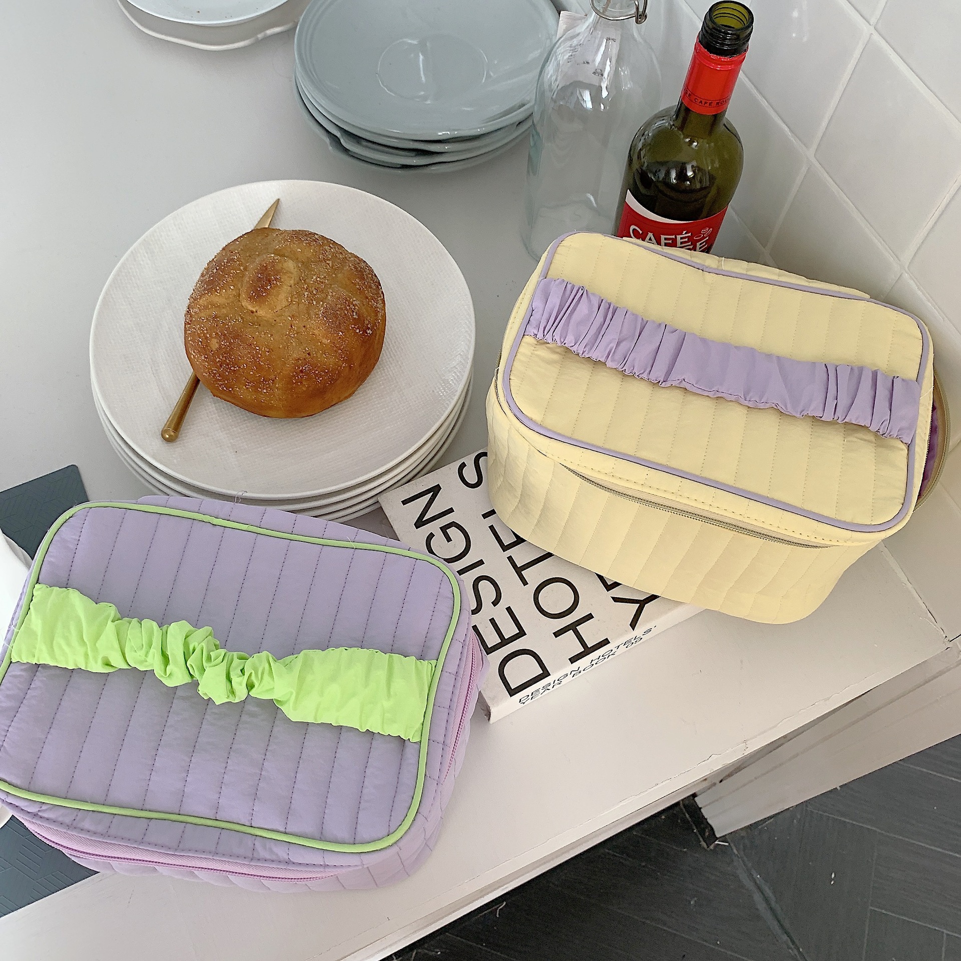 2682 Korean-style fresh color taro milk cap large-capacity cosmetic bag, hand-held for storing student toiletry bags and cosmetics Application Scenario