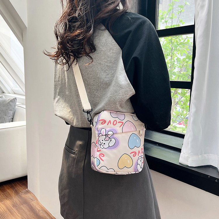 New Korean-style ins girl single-shoulder bag, student small bag, canvas bag, phone bag, cute internet-famous cartoon crossbody bag details Picture