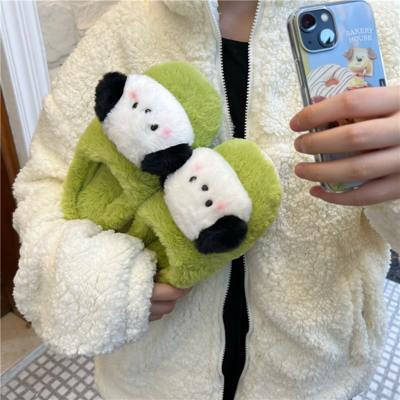 Original design, cute cartoon blush, dog plush slippers, home anti-slip headband slippers, cotton shoes, couple style details Picture