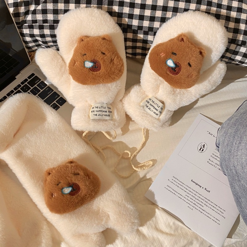 Cartoon Mizusai Gloves 2024 New winter products, student cycling windproof and cold-proof outdoor gloves, plush gloves Specification drawing