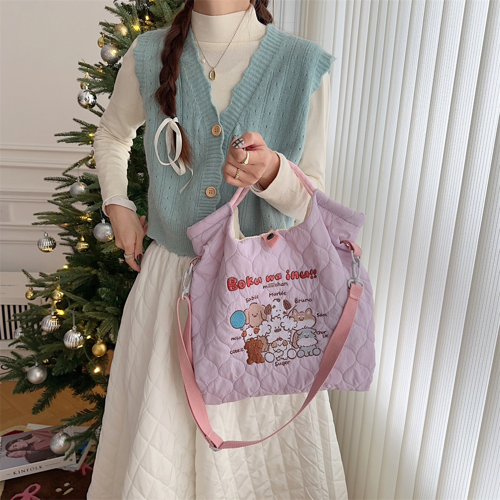 M31224 Korean-style soft and cute embroidered quilted crossbody bag, large-capacity hand-carry for shopping and commuting Specification drawing