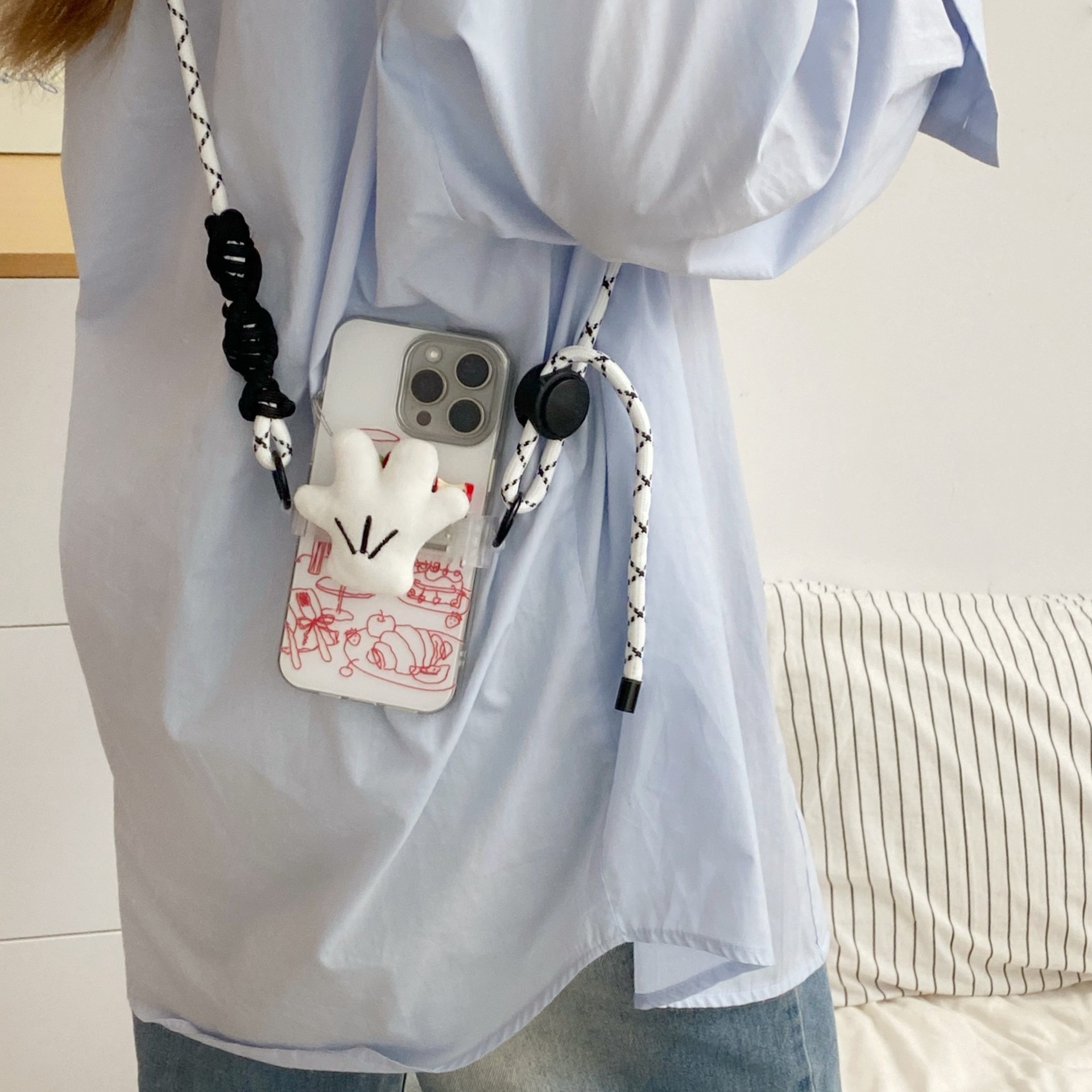 Creative Mickey Mouse palm phone back clip cartoon three-dimensional adjustable phone chain decoration portable phone holder lanyard Specification drawing