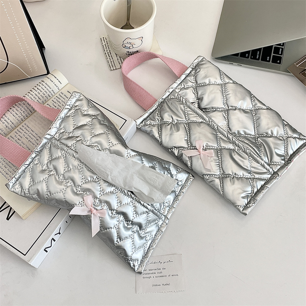 412161 ins style tissue bag, girlish heart bow with cotton tissue bag, car tissue box, portable hanging bag Application Scenario