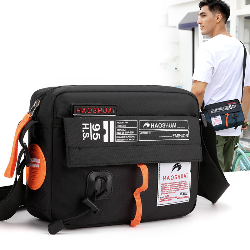Wholesale of new sporty and casual men's outdoor waterproof nylon single-shoulder crossbody bags, trendy travel bags, cross-border exclusive supply full figure