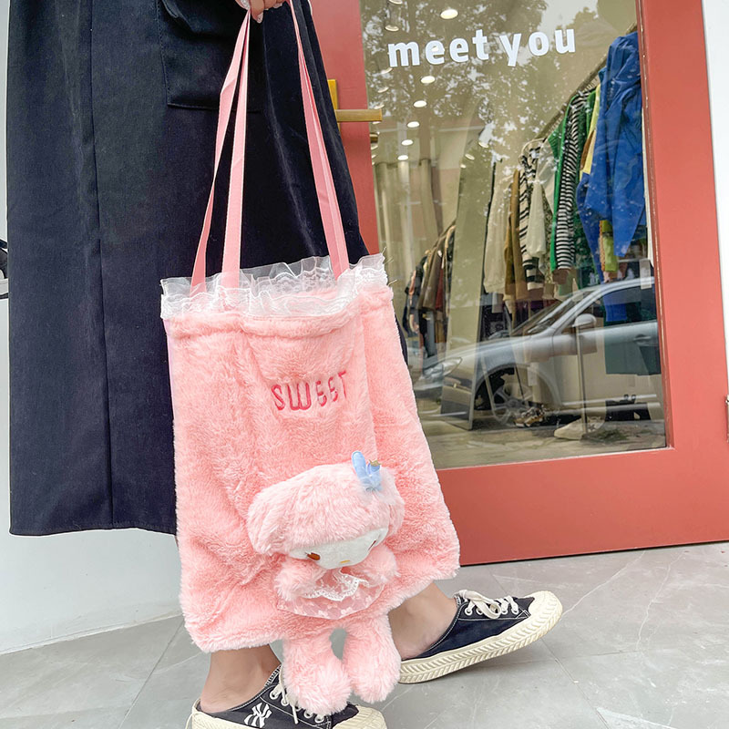 Cute cartoon children's handbag, plush bear girl, single-shoulder bag, primary and junior high school students' tutorial book bag for girlfriend Specification drawing