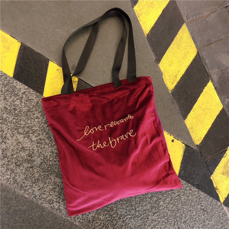 SR04 ins fabric bag, new velvet bag, women's retro single-shoulder bag, chic style, letter embroidery large bag Item Picture