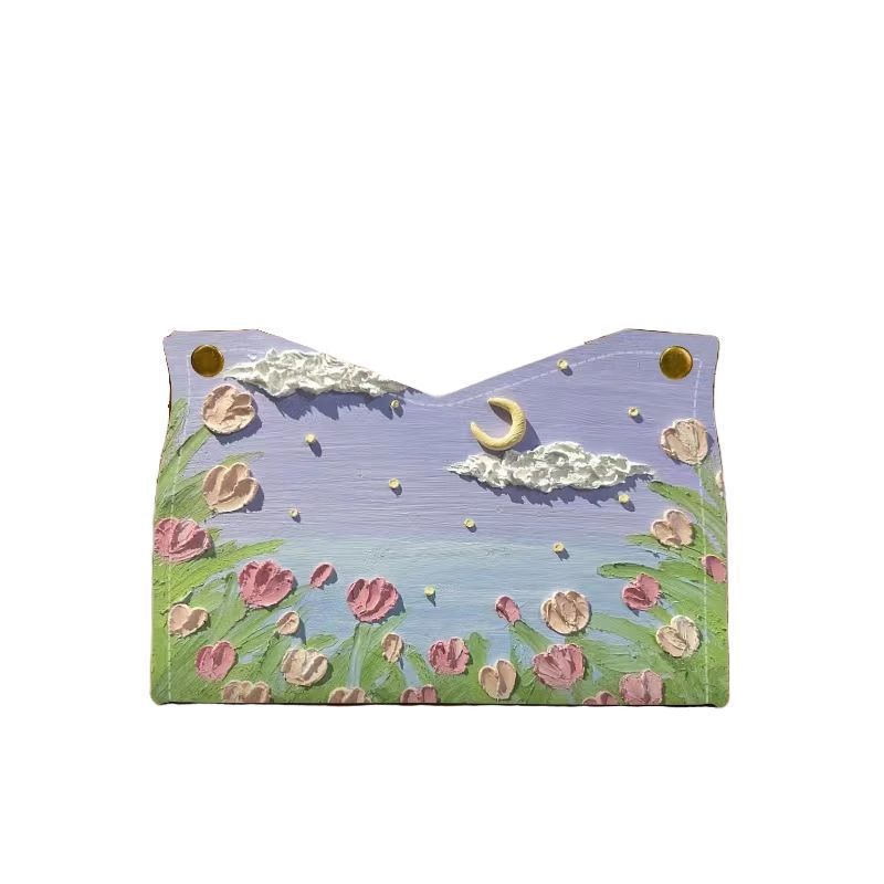Creative tulip oil painting tissue box, light luxury tissue box, car living room tissue case, high-end storage for home decorations Item Picture