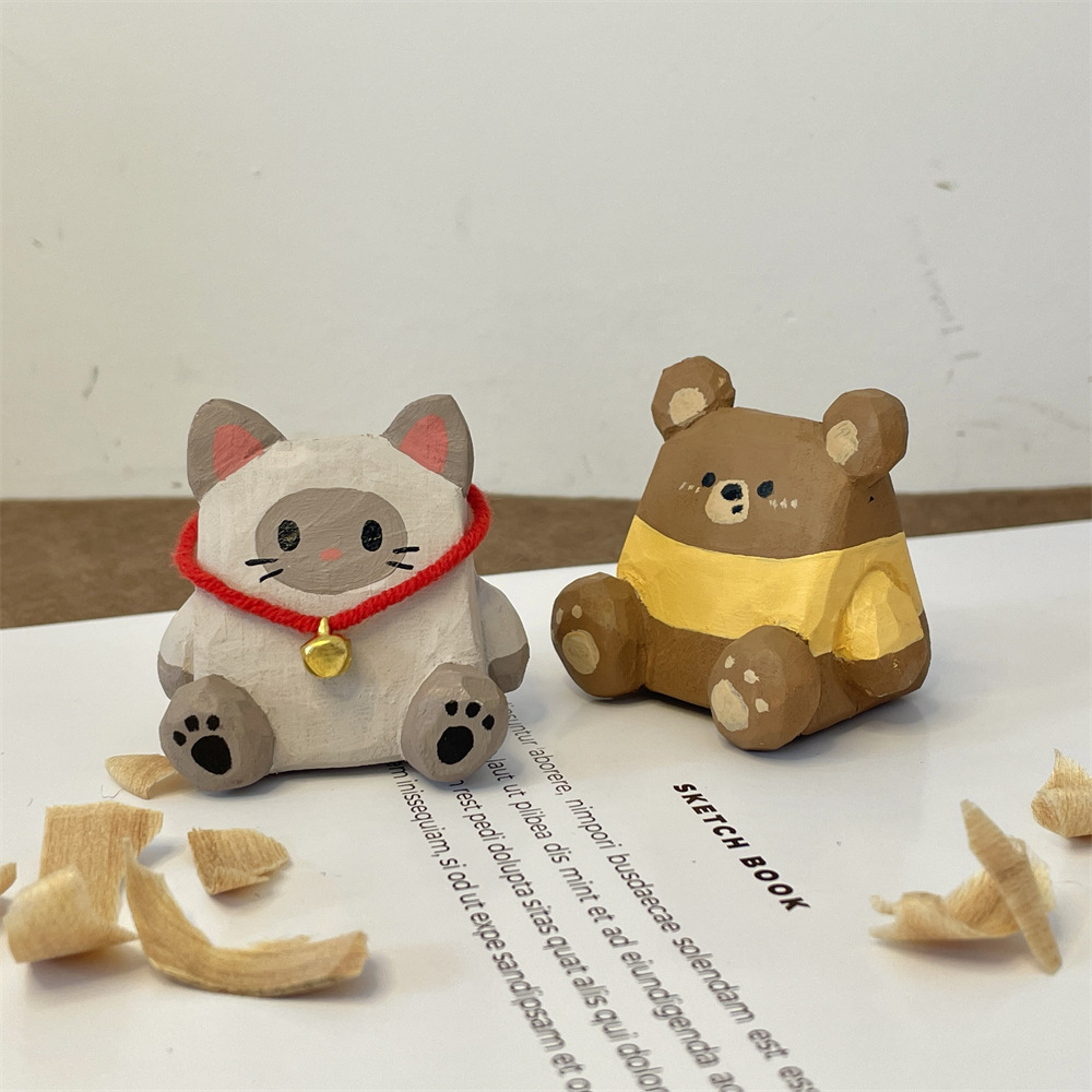 MXX4112A wood-carved rice ball, cute pet pen holder, desktop small decoration, stylus stand, hanging decoration, creative gift details Picture
