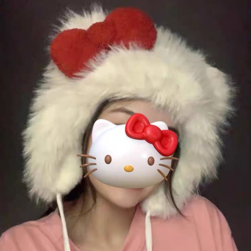 Cute cat bow woolen hat, Korean winter girl's heart, fashionable and warm, Lei Feng hat, anti-freezing ear hat for women Item Picture