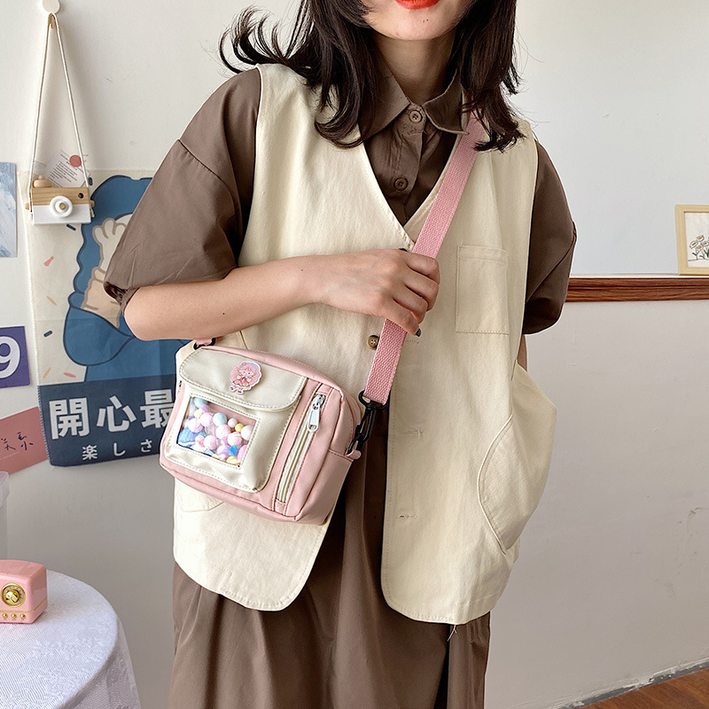 A canvas single-shoulder crossbody bag for women, a 2021 new ins fashionable and cute small bag for university birthdays Specification drawing