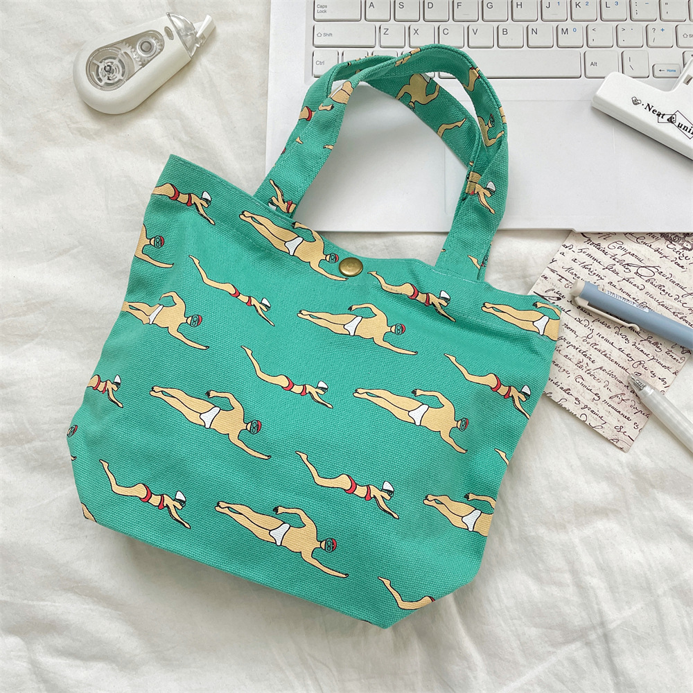Z13 Bento Bag, small cloth bag, printed swimming style, hand-held bento bag, work lunch box bag, storage women's handbag details Picture