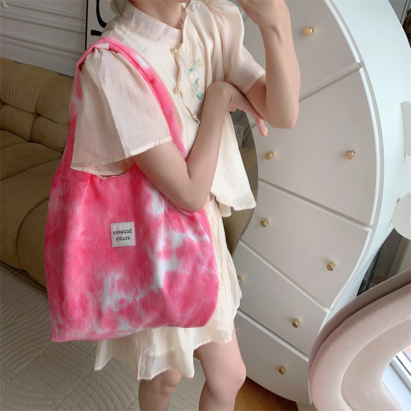 37171 Korean niche fashion tie-dyed canvas bag, vest bag, large-capacity single-shoulder bag, gradient color shopping bag details Picture